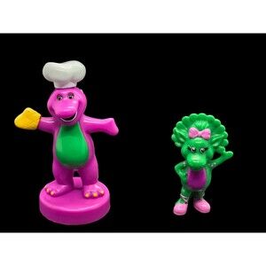 Vtg Barney Cookie Stamp 3.75" Cake Topper Figure And 2" Baby Bop The Lyons Group